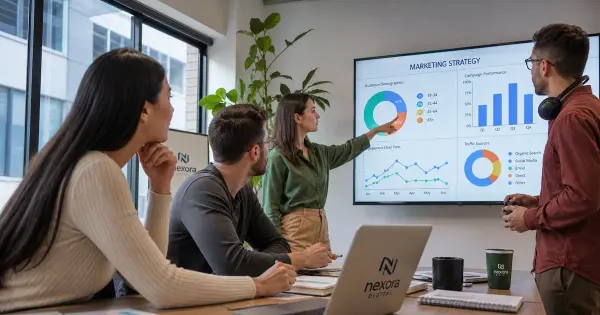 Especialistas em marketing discutem o equilíbrio entre análise de dados e criatividade em estratégia de mídia digital.